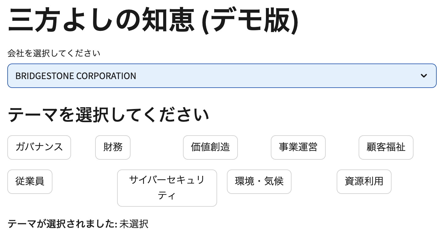 Disclosure Search アプリのテーマカテゴリ画面
